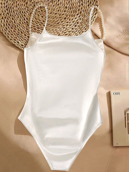 Franclia Women's Faux Pearl Decor Fashion Versatile Daily Wear Camisole Camisole