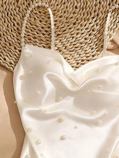 Franclia Women's Faux Pearl Decor Fashion Versatile Daily Wear Camisole Camisole