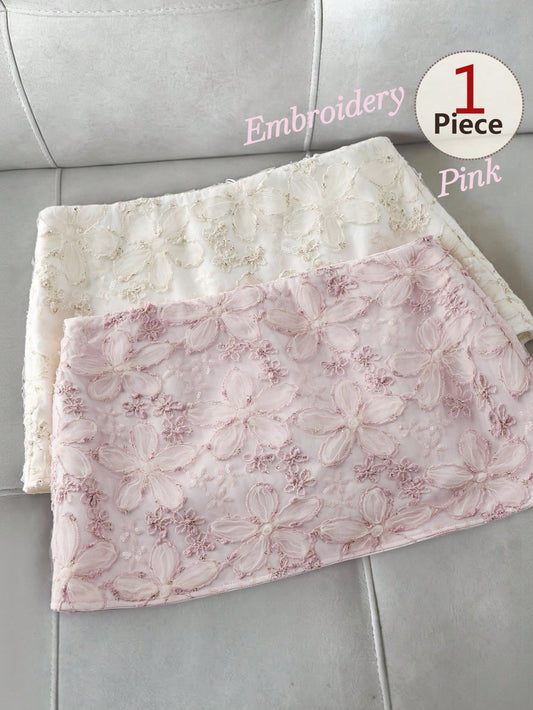 Franclia Women's Pink Jacquard Sequin Mesh Floral Skirt
