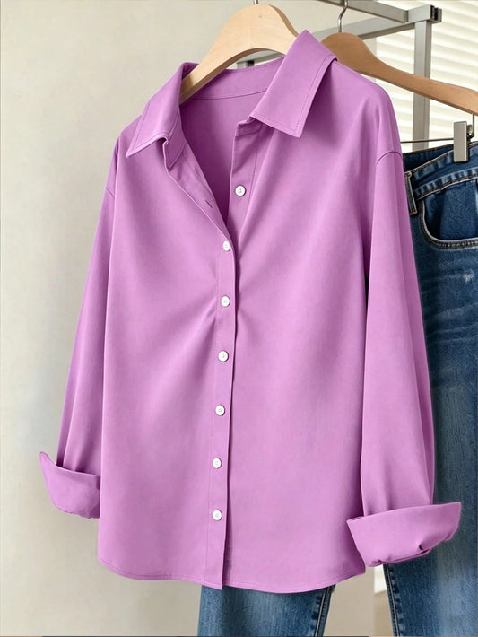 Franclia Women's Solid Color Long Sleeve Single-Breasted Casual Shirt