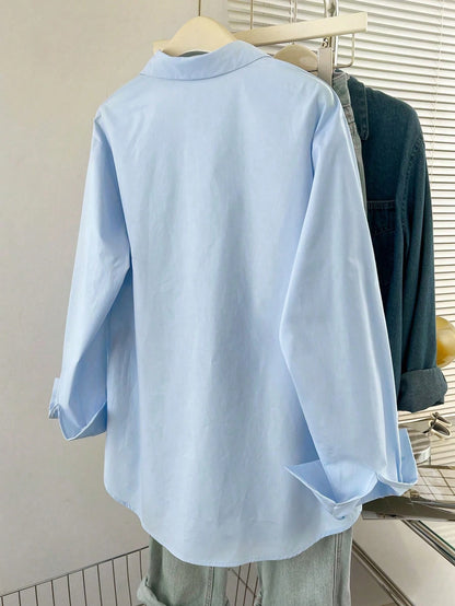Franclia Women's Solid Color Long Sleeve Single-Breasted Casual Shirt