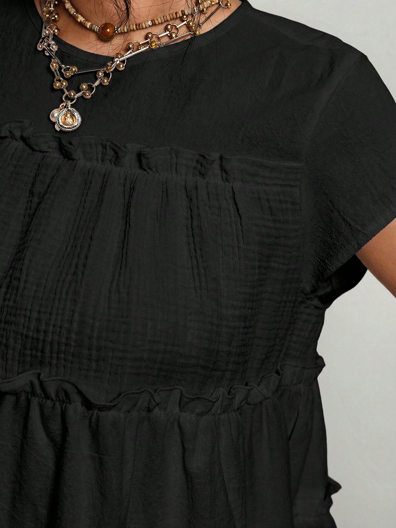 Freevana Plus Size Cotton Blouses Women Solid Color Frill Trim Loose Blouse Festival Outfits For Women Festival Tops Beach Tops Vacation Outfits Women Vacation Tops Summer Tops For Women Mother's Day