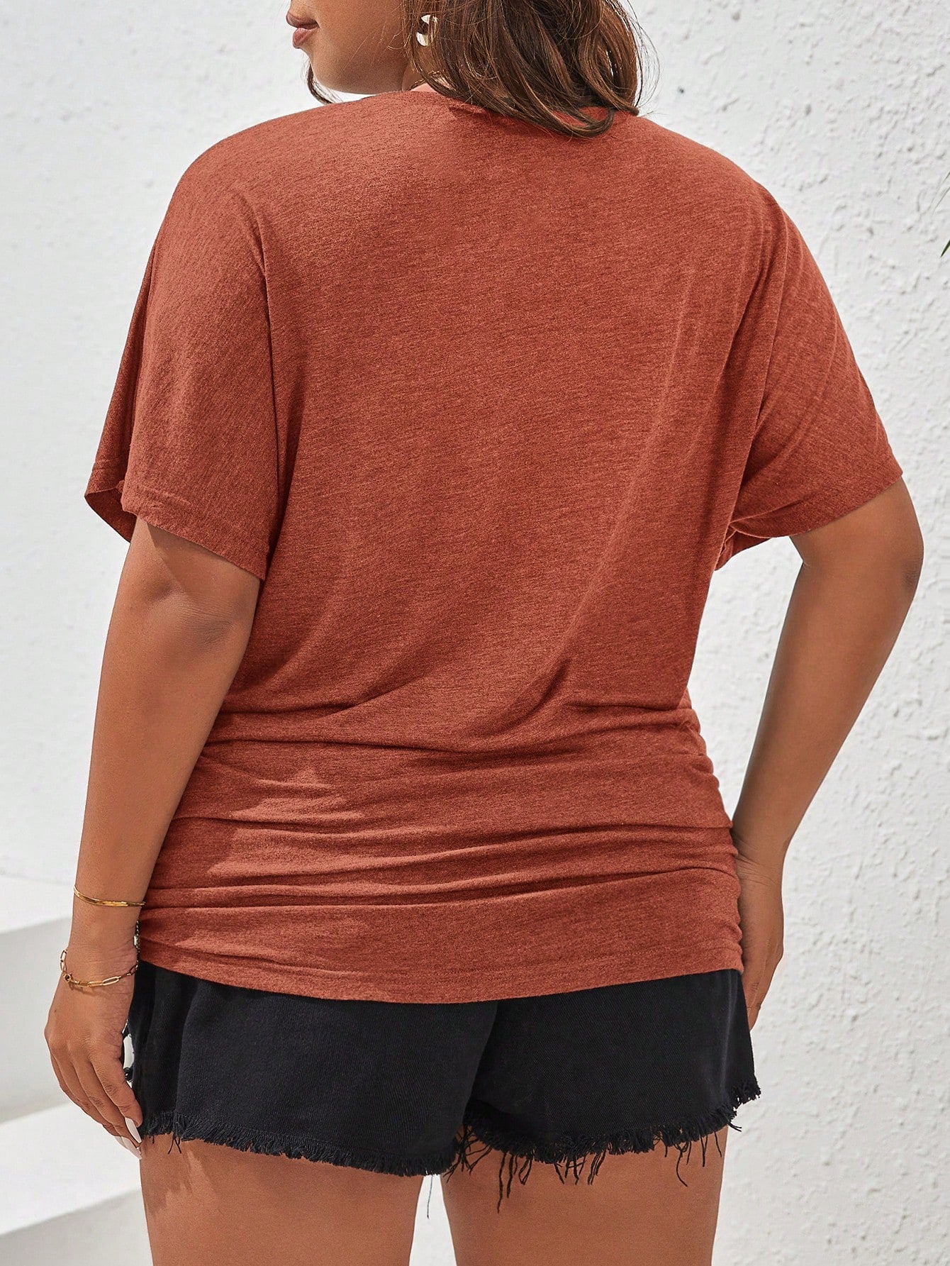 Frenchy Plus Size Solid Color Round Neck Short Sleeve Casual Loose Breathable Summer T-Shirt