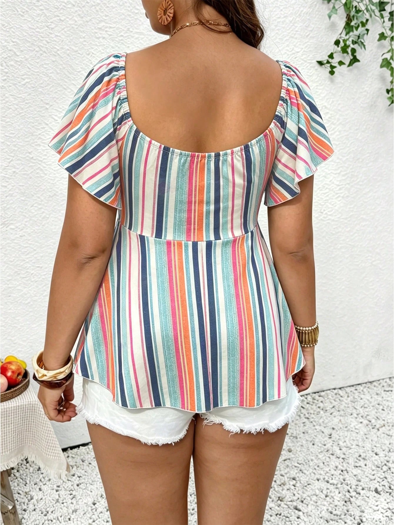 Frenchy Plus Size Vacation Ruched Tie-Front Light Blue T-Shirt Beach Vacation Summer