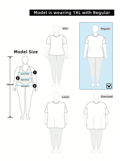 Frenchy Plus Size Women's Casual Round Neck Black T-Shirt, Black Top, Summer T-Shirt, Summer Formal