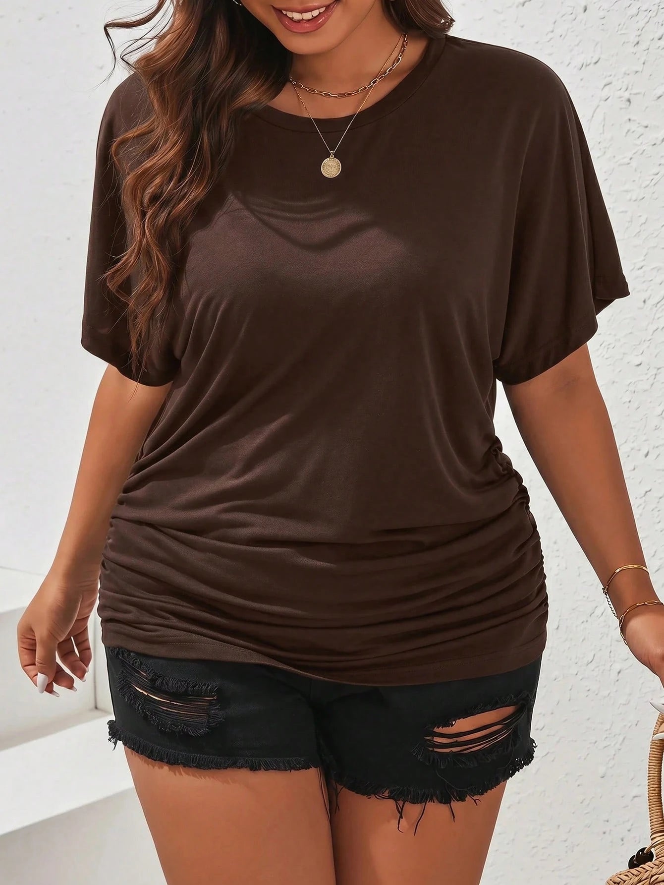 Frenchy Plus Size Women's Casual Round Neck Black T-Shirt, Black Top, Summer T-Shirt, Summer Formal