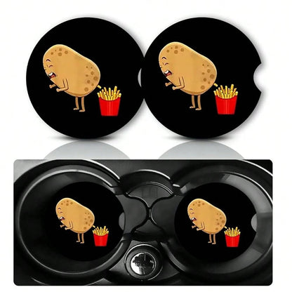 Fries Potato Car Cup Holder Coasters Universal Anti-Slip Rubber Mat| Funny Car Auto Accessories Interior Decor, 2.75\ Car Coasters For