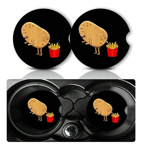 Fries Potato Car Cup Holder Coasters Universal Anti-Slip Rubber Mat| Funny Car Auto Accessories Interior Decor, 2.75\ Car Coasters For