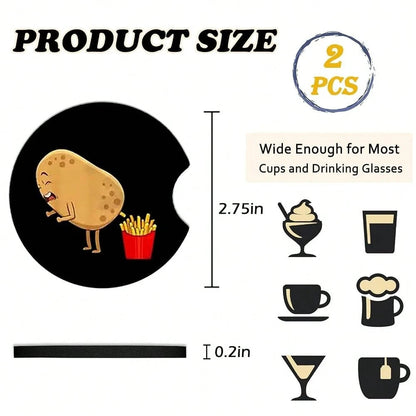 Fries Potato Car Cup Holder Coasters Universal Anti-Slip Rubber Mat| Funny Car Auto Accessories Interior Decor, 2.75\ Car Coasters For