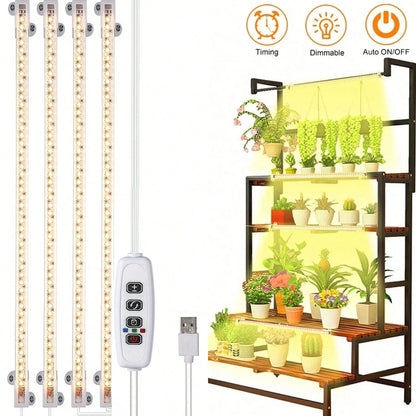 Full Spectrum LED Plant Grow Light Bar, Dimmable 3 Modes With Auto On/Off Timer 3/9/12H, Height Adjustable 7-25.5 Inch USB Grow Lamp For Indoor Plants Succulents Seed Germination Greenhouse Hydroponic