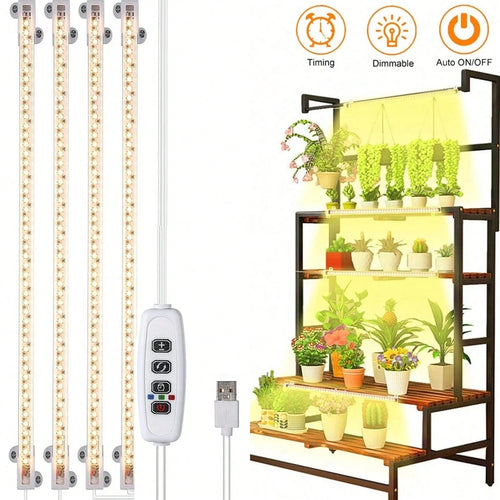 Full Spectrum LED Plant Grow Light Bar, Dimmable 3 Modes With Auto On/Off Timer 3/9/12H, Height Adjustable 7-25.5 Inch USB Grow Lamp For Indoor Plants Succulents Seed Germination Greenhouse Hydroponic