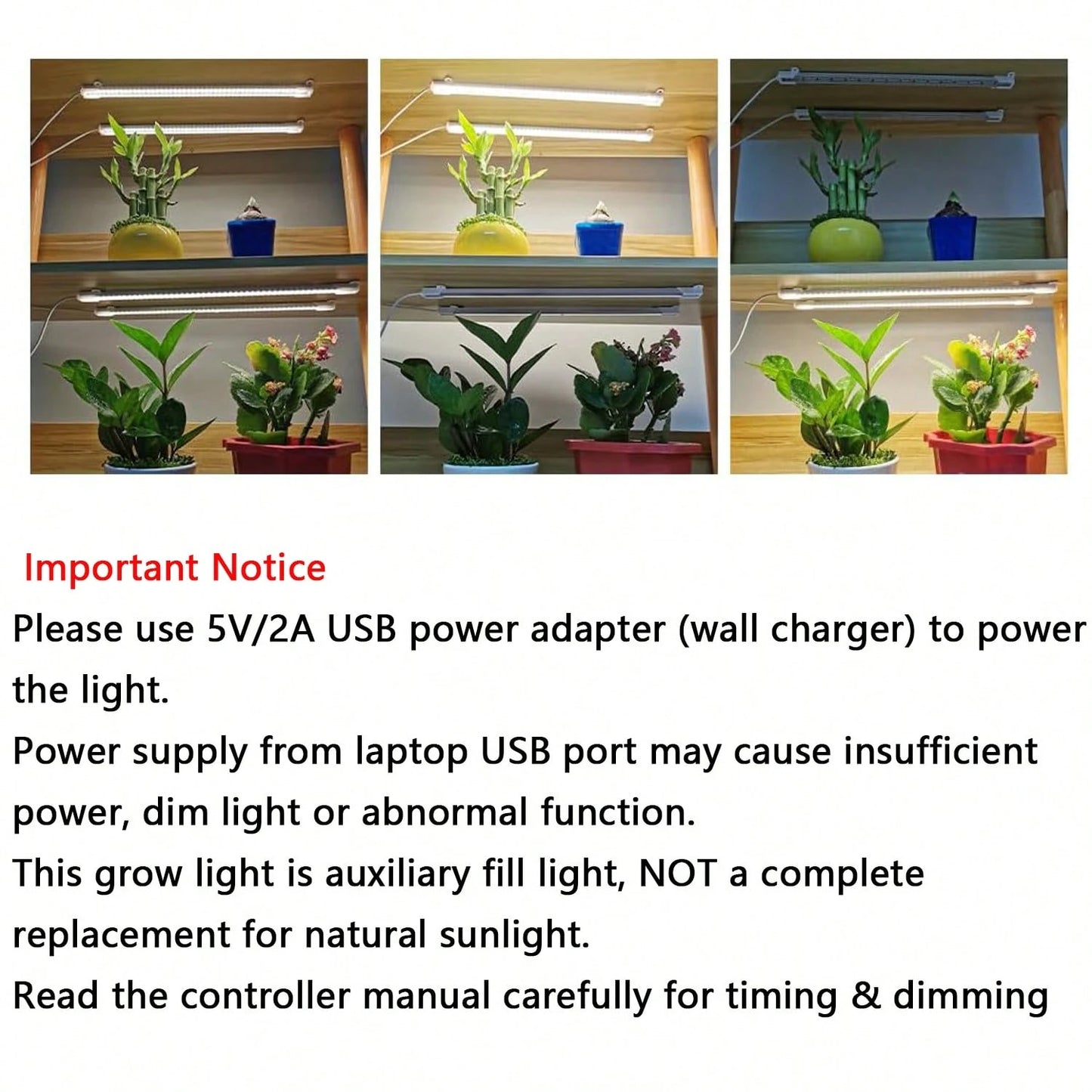 Full Spectrum LED Plant Grow Light Bar, Dimmable 3 Modes With Auto On/Off Timer 3/9/12H, Height Adjustable 7-25.5 Inch USB Grow Lamp For Indoor Plants Succulents Seed Germination Greenhouse Hydroponic