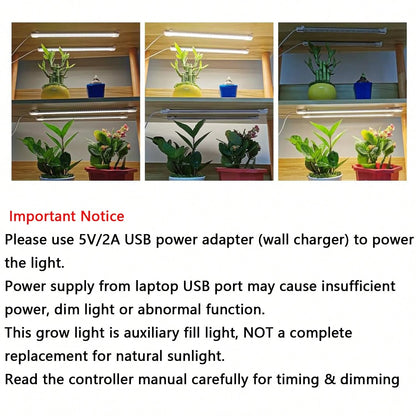Full Spectrum LED Plant Grow Light Bar, Dimmable 3 Modes With Auto On/Off Timer 3/9/12H, Height Adjustable 7-25.5 Inch USB Grow Lamp For Indoor Plants Succulents Seed Germination Greenhouse Hydroponic