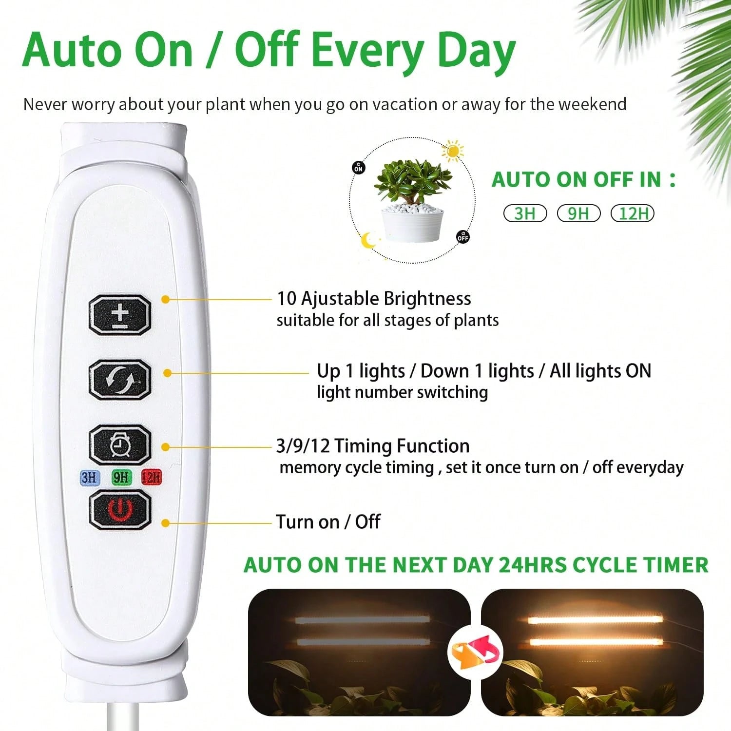 Full Spectrum LED Plant Grow Light Bar, Dimmable 3 Modes With Auto On/Off Timer 3/9/12H, Height Adjustable 7-25.5 Inch USB Grow Lamp For Indoor Plants Succulents Seed Germination Greenhouse Hydroponic
