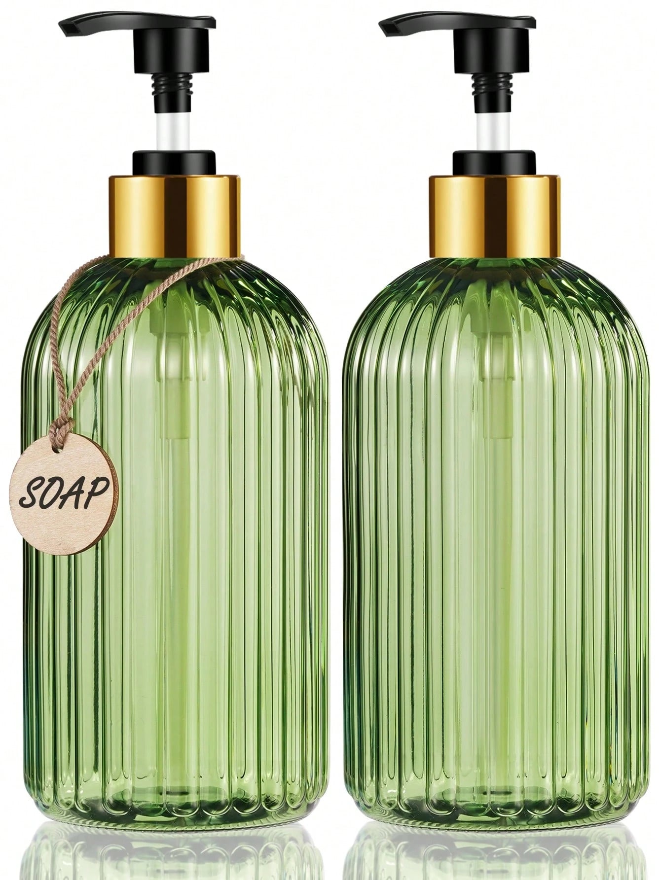 GAONLY 2Pcs 16.9 Oz Clear Green Soap Dispenser With Bamboo Pump, Refillable Liquid Hand Soap Dispenser For Bathroom, Premium Kitchen Soap Dispenser Home Bathroom Decor Summer Back To School