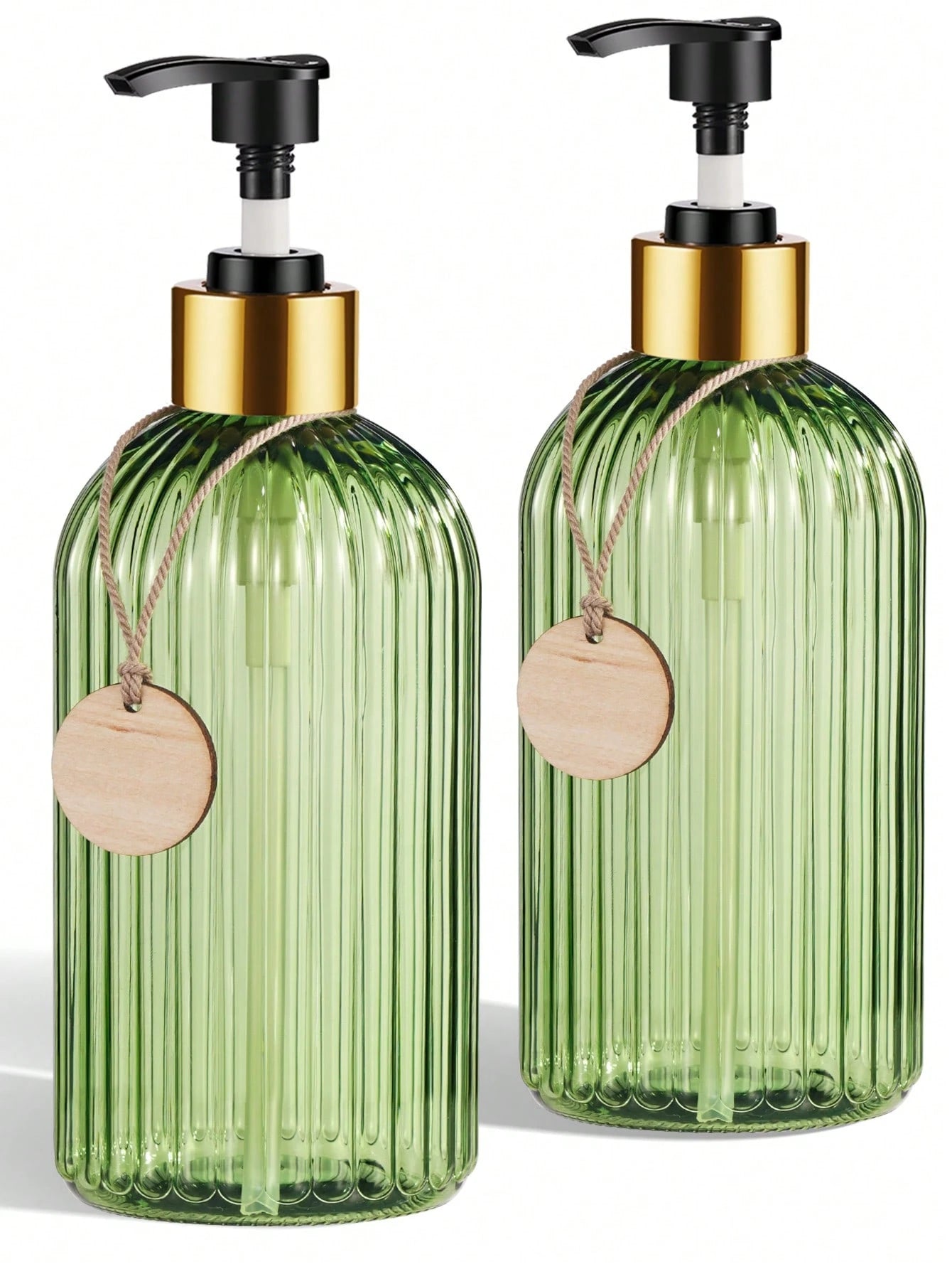 GAONLY 2Pcs 16.9 Oz Clear Green Soap Dispenser With Bamboo Pump, Refillable Liquid Hand Soap Dispenser For Bathroom, Premium Kitchen Soap Dispenser Home Bathroom Decor Summer Back To School