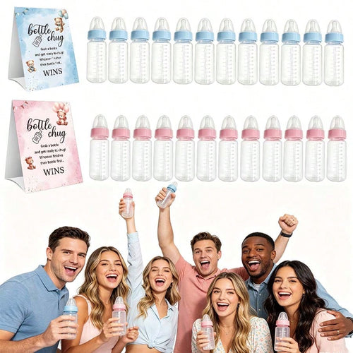 Gender Reveal Party Baby Bottle Game Set, Blue & Pink Bear Themed Game Logos And Bottles, Suitable For Baby Christening Party, Birthday Party, Gender Reveal Celebration, Party Game Decorations