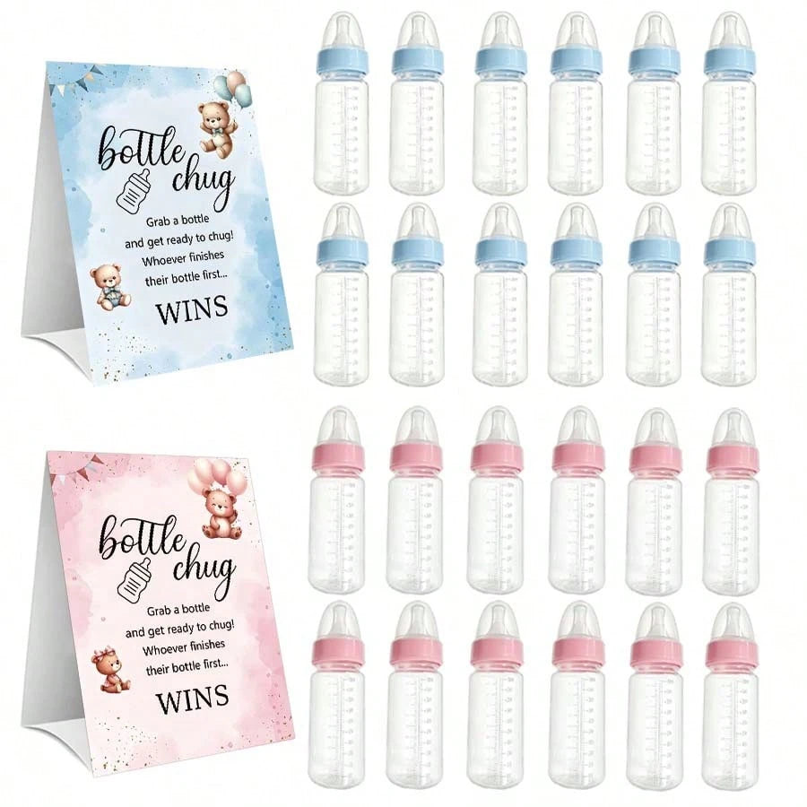 Gender Reveal Party Baby Bottle Game Set, Blue & Pink Bear Themed Game Logos And Bottles, Suitable For Baby Christening Party, Birthday Party, Gender Reveal Celebration, Party Game Decorations