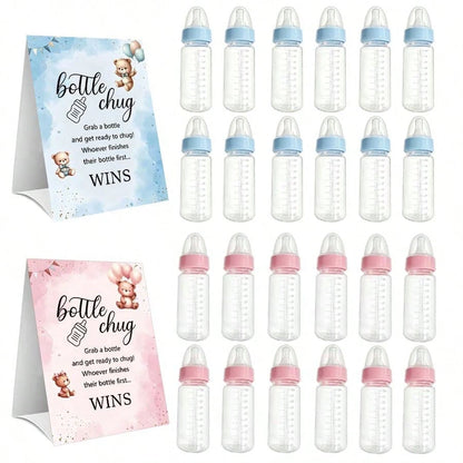 Gender Reveal Party Baby Bottle Game Set, Blue & Pink Bear Themed Game Logos And Bottles, Suitable For Baby Christening Party, Birthday Party, Gender Reveal Celebration, Party Game Decorations