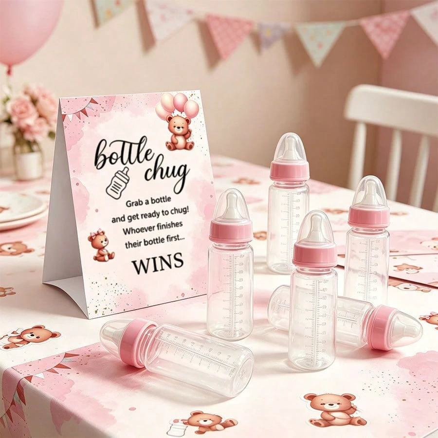 Gender Reveal Party Baby Bottle Game Set, Blue & Pink Bear Themed Game Logos And Bottles, Suitable For Baby Christening Party, Birthday Party, Gender Reveal Celebration, Party Game Decorations