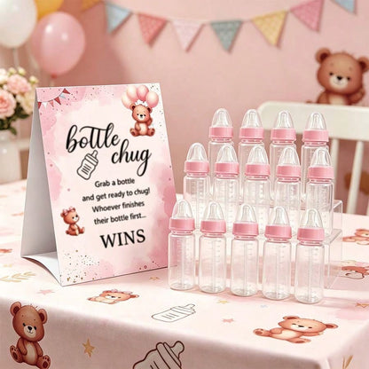 Gender Reveal Party Baby Bottle Game Set, Blue & Pink Bear Themed Game Logos And Bottles, Suitable For Baby Christening Party, Birthday Party, Gender Reveal Celebration, Party Game Decorations