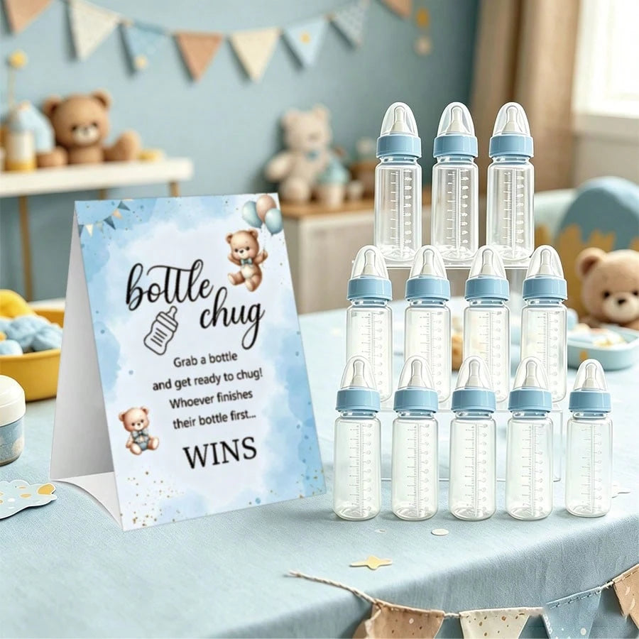 Gender Reveal Party Baby Bottle Game Set, Blue & Pink Bear Themed Game Logos And Bottles, Suitable For Baby Christening Party, Birthday Party, Gender Reveal Celebration, Party Game Decorations