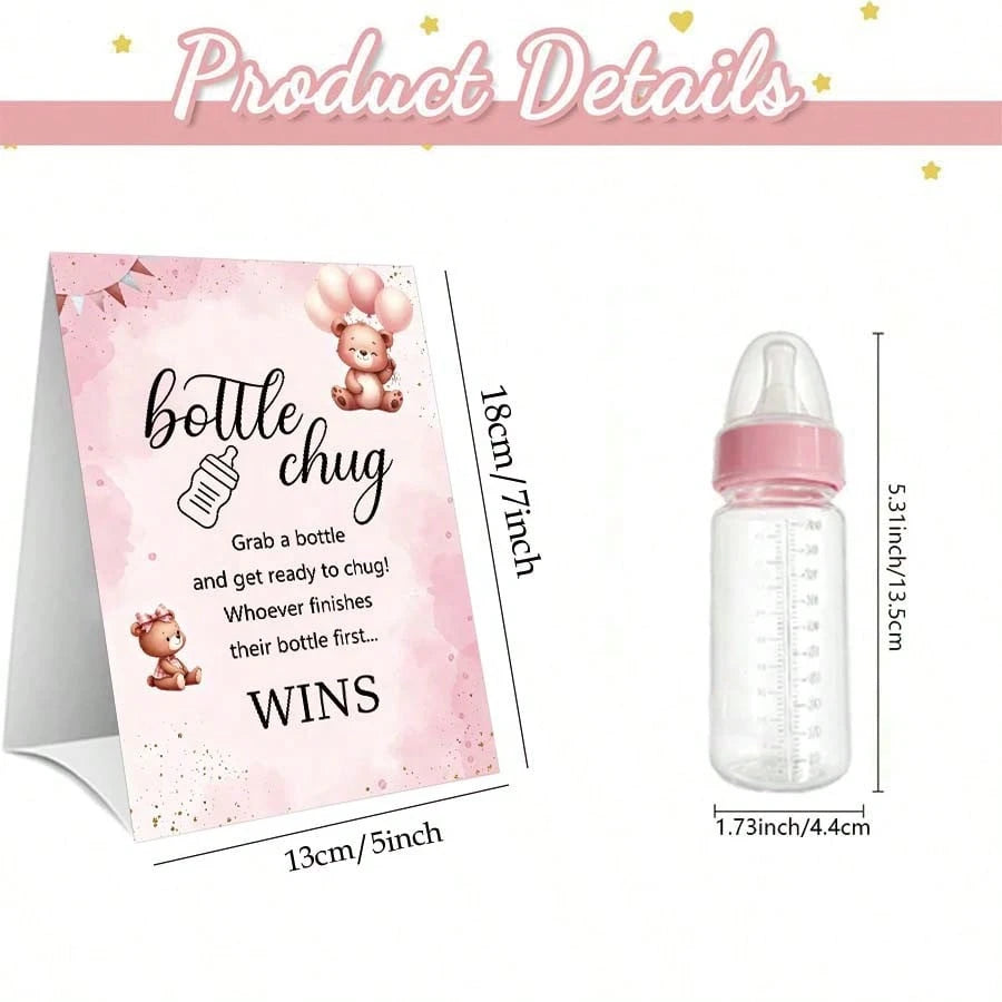 Gender Reveal Party Baby Bottle Game Set, Blue & Pink Bear Themed Game Logos And Bottles, Suitable For Baby Christening Party, Birthday Party, Gender Reveal Celebration, Party Game Decorations