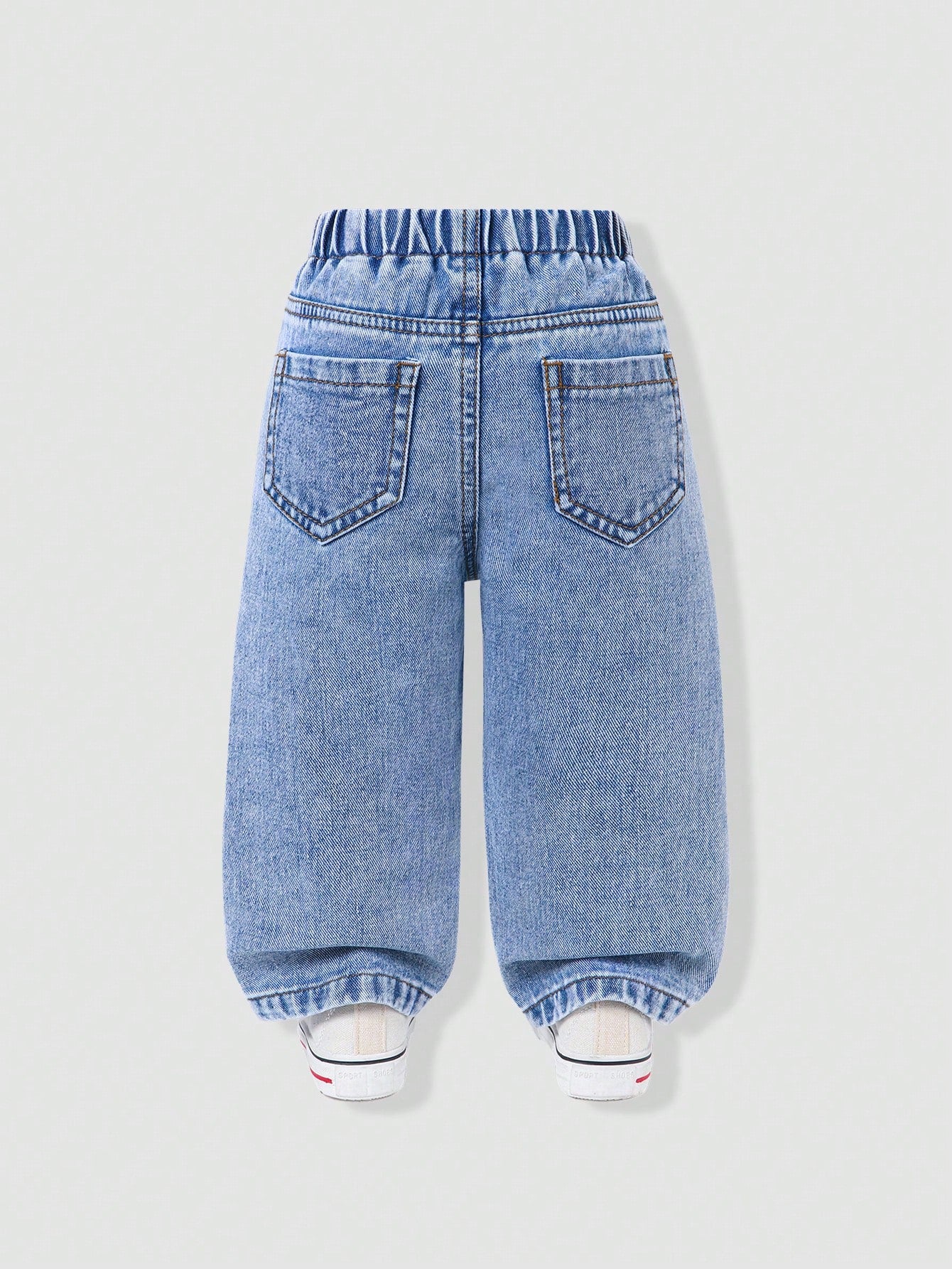 Genkimix Kids Baby Girls Denim Blue Summer Cute Denim Pants,Back-To-School Ripped Distressed Loose Straight Fit Cotton Trousers With Pink Bow Decoration