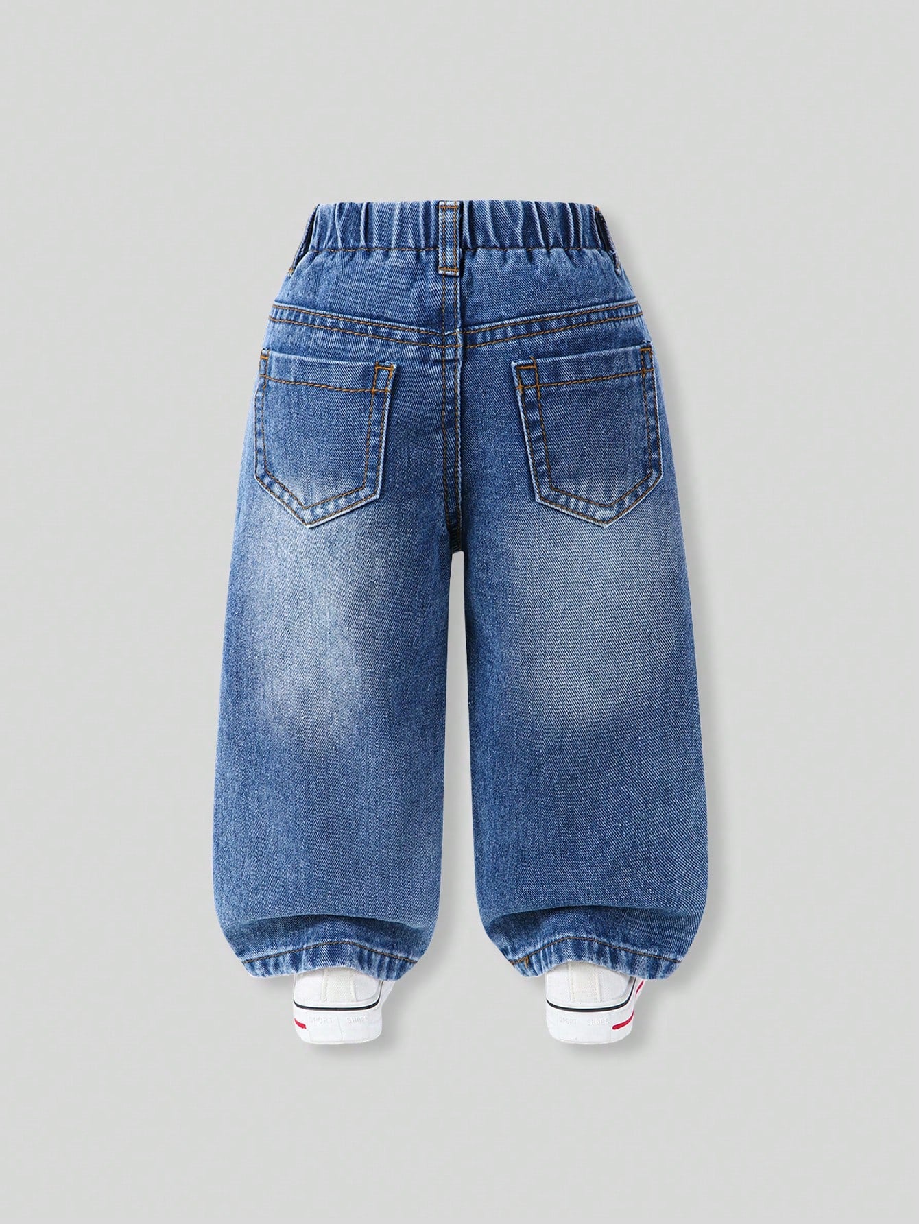Genkimix Kids Baby Girls Denim Blue Summer Cute Denim Pants,Back-To-School Ripped Distressed Loose Straight Fit Cotton Trousers With Pink Bow Decoration