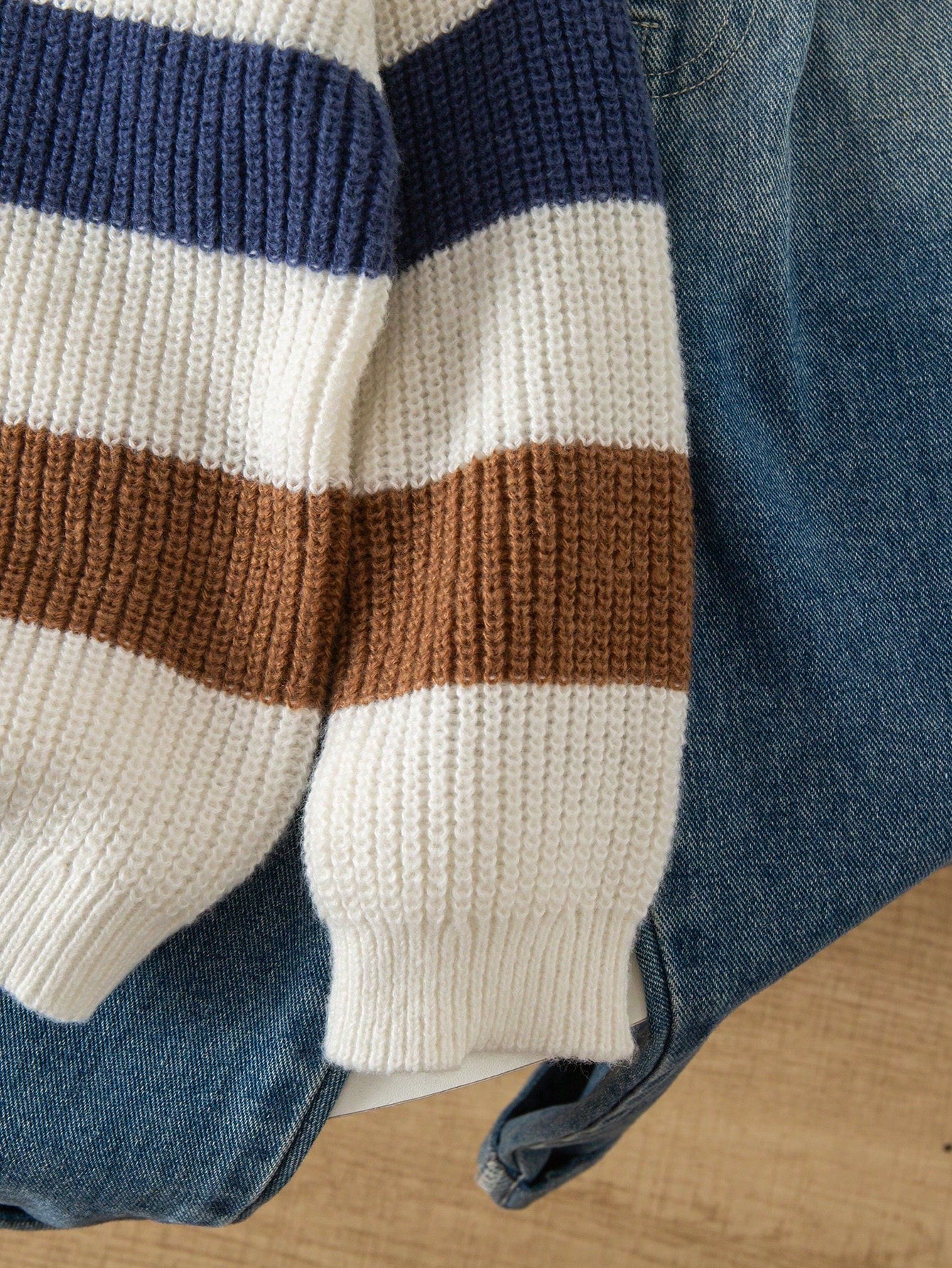 Genkimix Kids Young Boys Fashionable Colorblock Striped Half-Zip Knit Sweater, Long Sleeve, Autumn/Winter