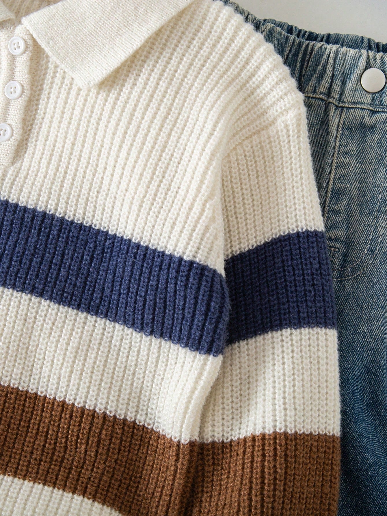 Genkimix Kids Young Boys Fashionable Colorblock Striped Half-Zip Knit Sweater, Long Sleeve, Autumn/Winter