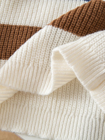 Genkimix Kids Young Boys Fashionable Colorblock Striped Half-Zip Knit Sweater, Long Sleeve, Autumn/Winter