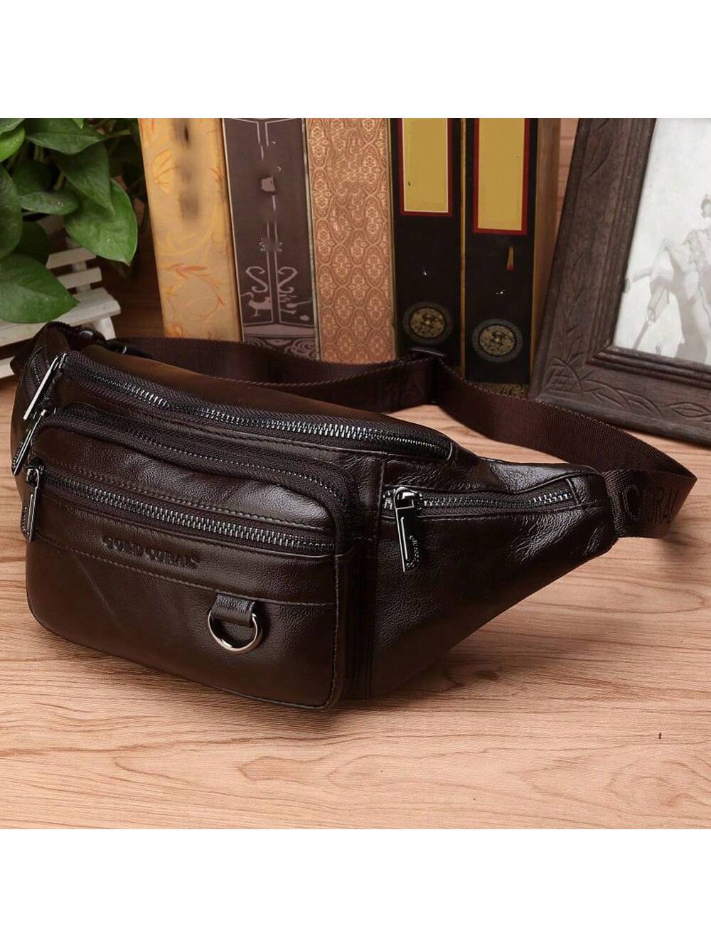 Genuine Leather Waist Fanny Pack Bag For Men Travel Retro Natural Skin Male Purse Cross Body Sling Chest Hip Bum Belt Bags Vintage Funny Gifts Christmas Holiday Thanksgiving Gifts For Men Vacation Win