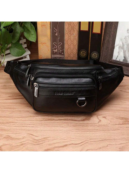 Genuine Leather Waist Fanny Pack Bag For Men Travel Retro Natural Skin Male Purse Cross Body Sling Chest Hip Bum Belt Bags Vintage Funny Gifts Christmas Holiday Thanksgiving Gifts For Men Vacation Win