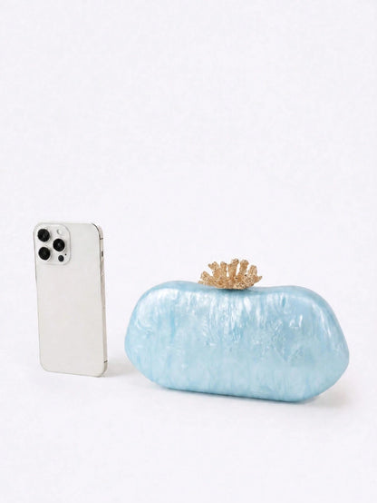 Gets Luxury Women's Acrylic Clutch Bag Marble Pattern Crown Accent Evening Purse Bridal Wedding Gala Fashion Handbag Elegant Acrylic Bag Gift For Ladies