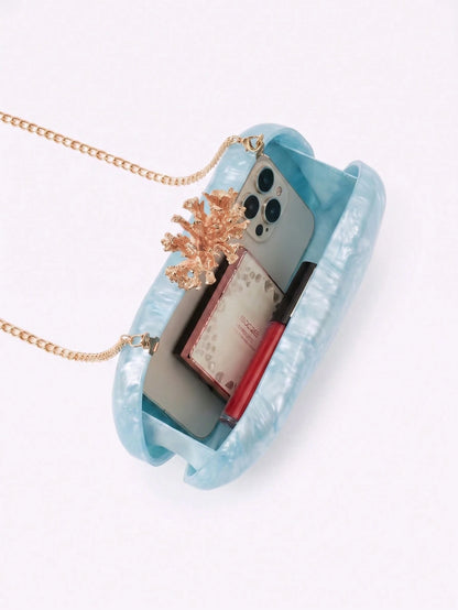 Gets Luxury Women's Acrylic Clutch Bag Marble Pattern Crown Accent Evening Purse Bridal Wedding Gala Fashion Handbag Elegant Acrylic Bag Gift For Ladies