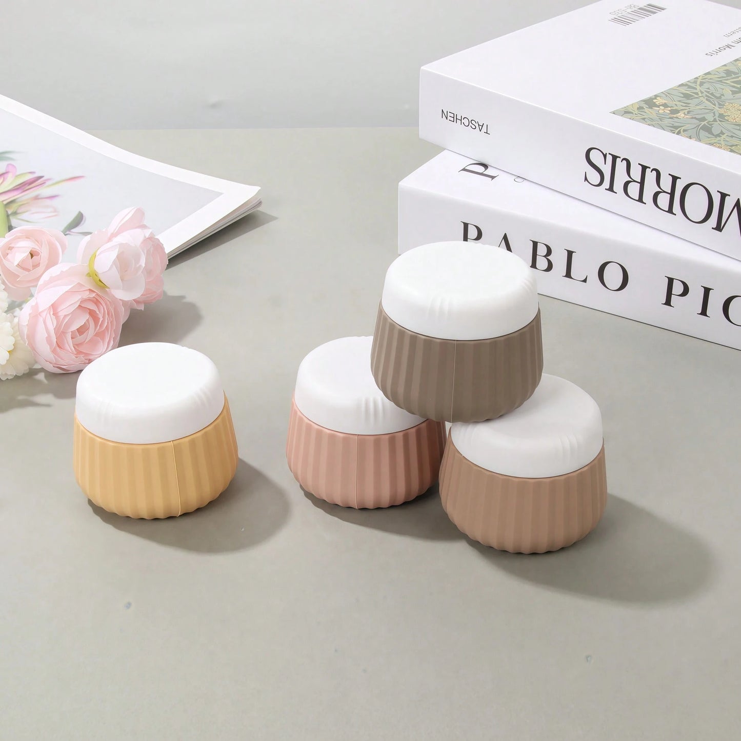 GGGold 4pcs [TSA]Approved Silicone Travel Containers Set, Leak-Proof Cream Jars With Transparent Bag, For Face Body Hand Lotion Skincare.Suitable For [ Travel] And Shipping Seasons,Powder Container.