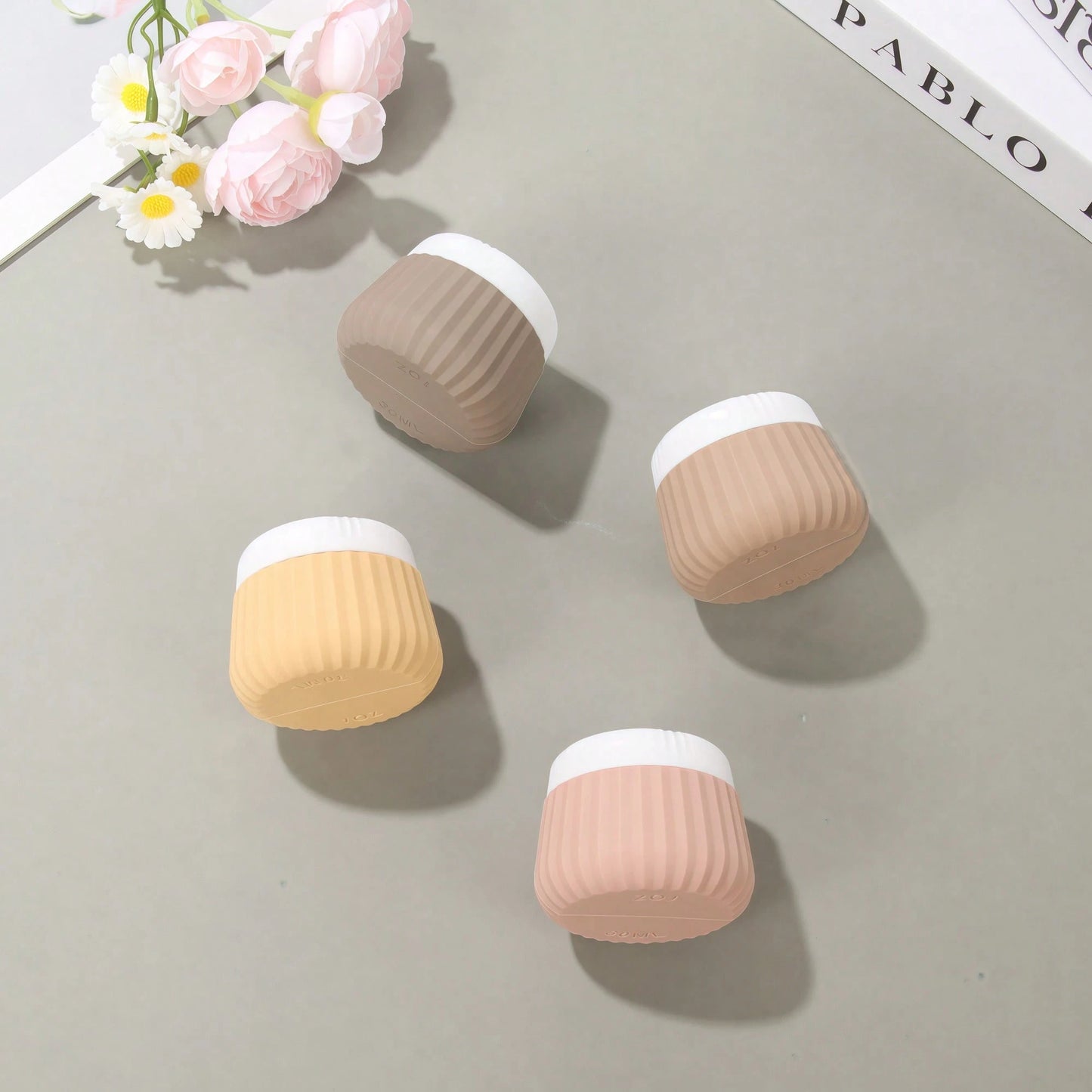 GGGold 4pcs [TSA]Approved Silicone Travel Containers Set, Leak-Proof Cream Jars With Transparent Bag, For Face Body Hand Lotion Skincare.Suitable For [ Travel] And Shipping Seasons,Powder Container.