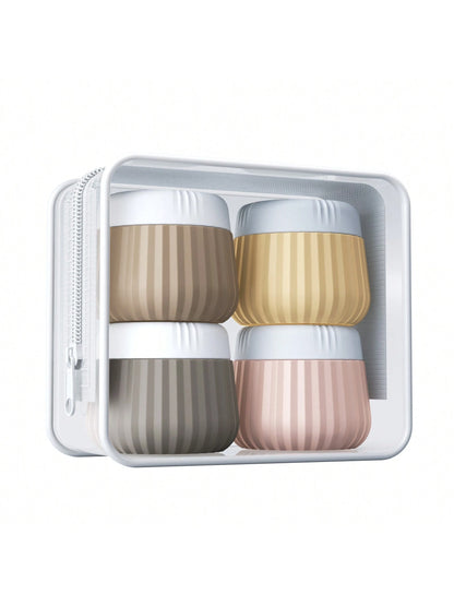 GGGold 4pcs [TSA]Approved Silicone Travel Containers Set, Leak-Proof Cream Jars With Transparent Bag, For Face Body Hand Lotion Skincare.Suitable For [ Travel] And Shipping Seasons,Powder Container.