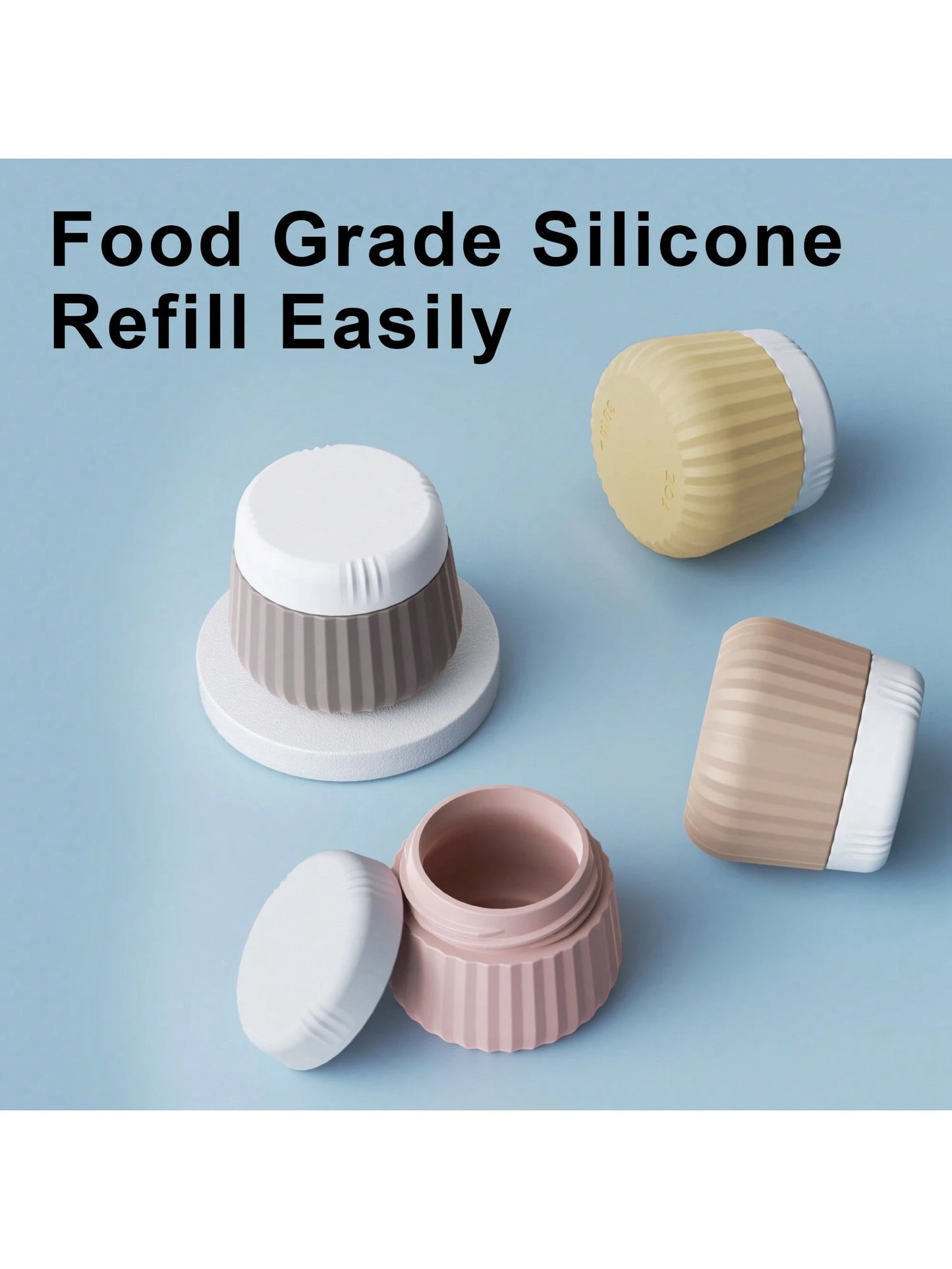 GGGold 4pcs [TSA]Approved Silicone Travel Containers Set, Leak-Proof Cream Jars With Transparent Bag, For Face Body Hand Lotion Skincare.Suitable For [ Travel] And Shipping Seasons,Powder Container.
