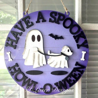 Ghost Dog Walking Door Sign Halloween Door Sign Halloween Decoration Unique Design Halloween Ornament Halloween Hanging Decor Suitable As Gift For Friends 20*20cm