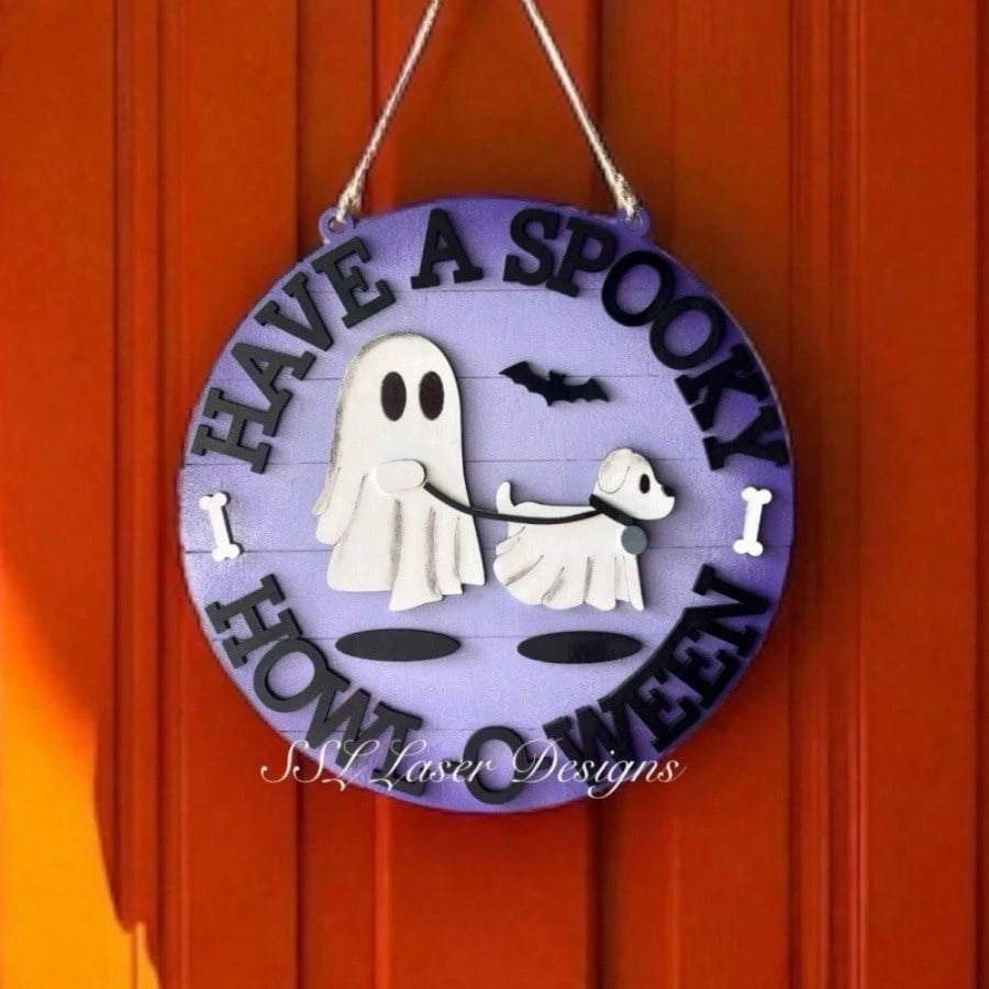 Ghost Dog Walking Door Sign Halloween Door Sign Halloween Decoration Unique Design Halloween Ornament Halloween Hanging Decor Suitable As Gift For Friends 20*20cm