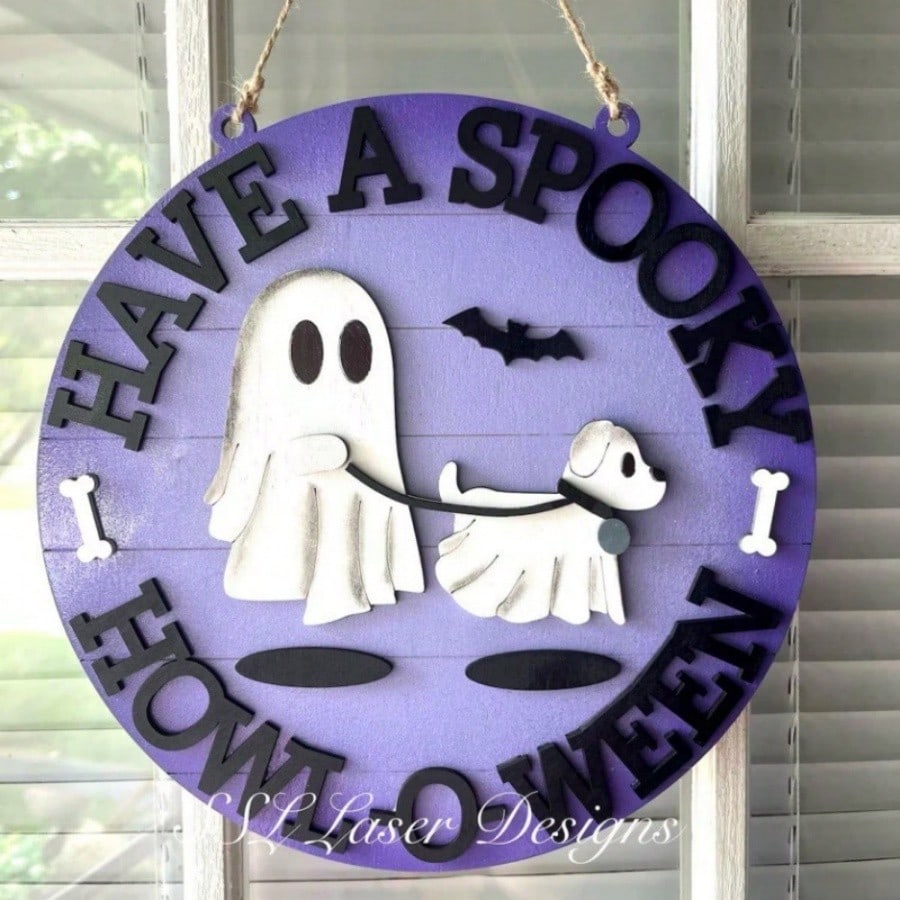 Ghost Dog Walking Door Sign Halloween Door Sign Halloween Decoration Unique Design Halloween Ornament Halloween Hanging Decor Suitable As Gift For Friends 20*20cm
