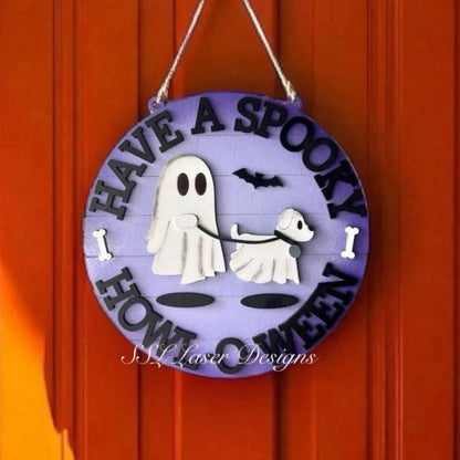 Ghost Dog Walking Door Sign Halloween Door Sign Halloween Decoration Unique Design Halloween Ornament Halloween Hanging Decor Suitable As Gift For Friends 20*20cm