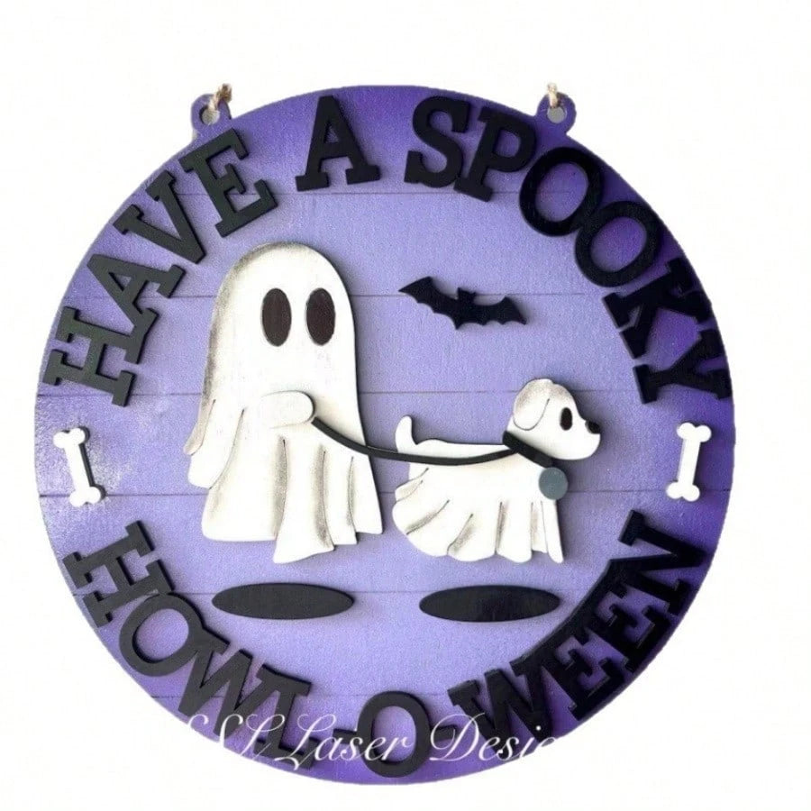 Ghost Dog Walking Door Sign Halloween Door Sign Halloween Decoration Unique Design Halloween Ornament Halloween Hanging Decor Suitable As Gift For Friends 20*20cm