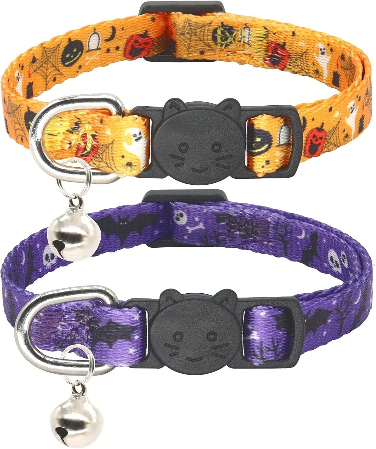 Giecooh Halloween Cat Collar, 2 Pack, Breakaway Cute Cat Collar With Bells, Halloween Purple