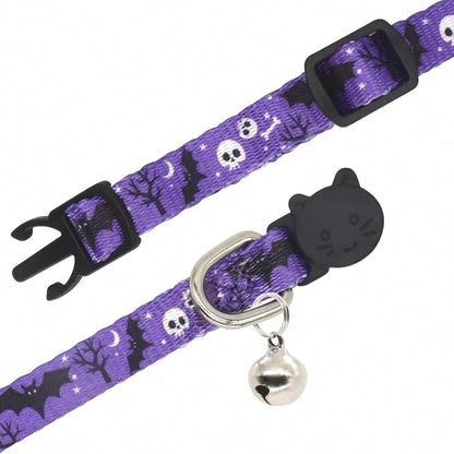 Giecooh Halloween Cat Collar, 2 Pack, Breakaway Cute Cat Collar With Bells, Halloween Purple