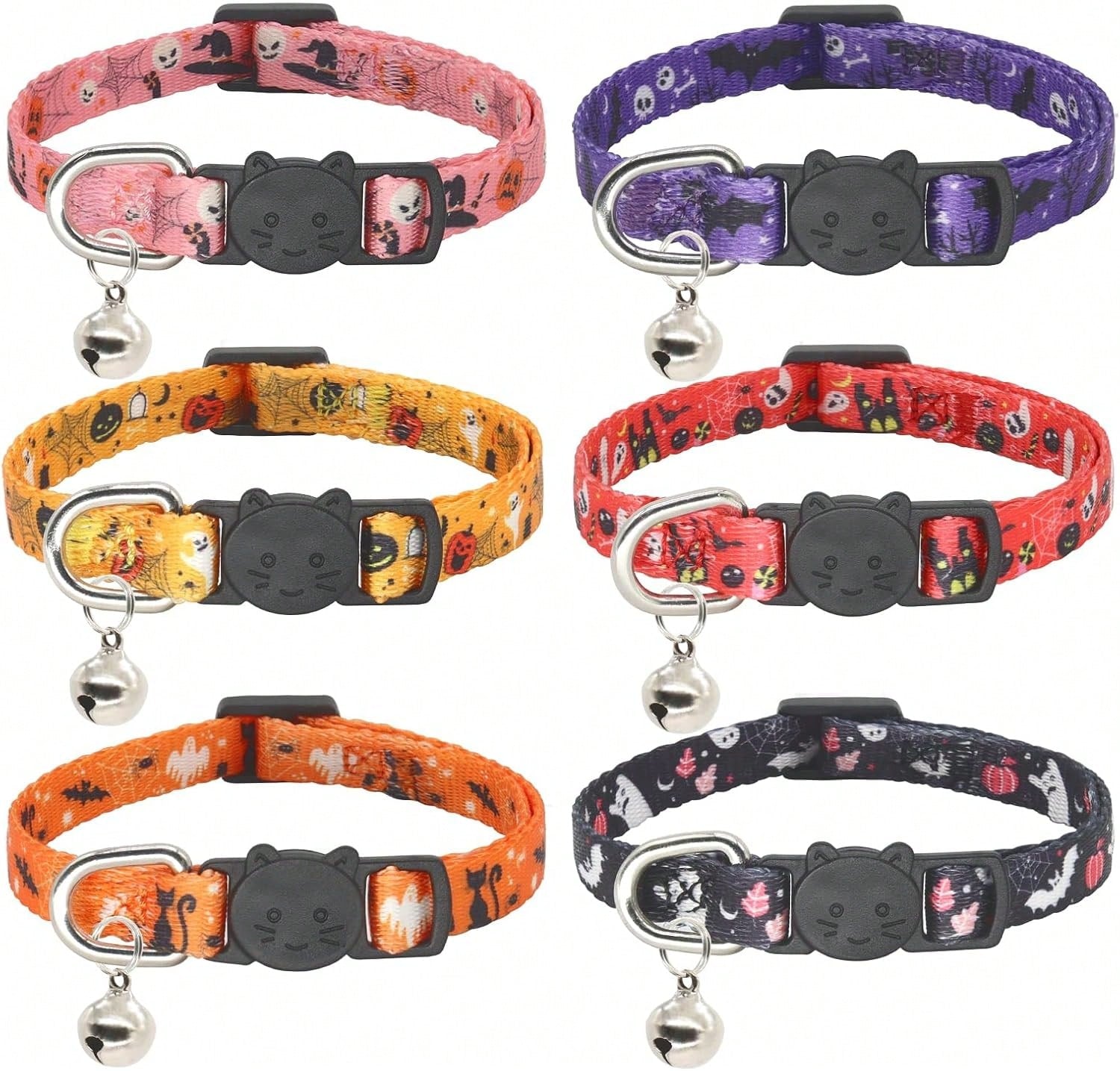Giecooh Halloween Cat Collar, 2 Pack, Breakaway Cute Cat Collar With Bells, Halloween Purple
