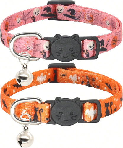 Giecooh Halloween Cat Collar, 2 Pack, Breakaway Cute Cat Collar With Bells, Halloween Purple