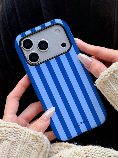 GIIPPA 1 Piece Blue Striped Print Design Phone 17 Pro Max Case, Suitable For Phone 16 Pro Max, 15 Pro Max, 14 Pro Max, Korean Stylish And Interesting Phone Case, Compatible With 11/12/13/14/15/16 Pro